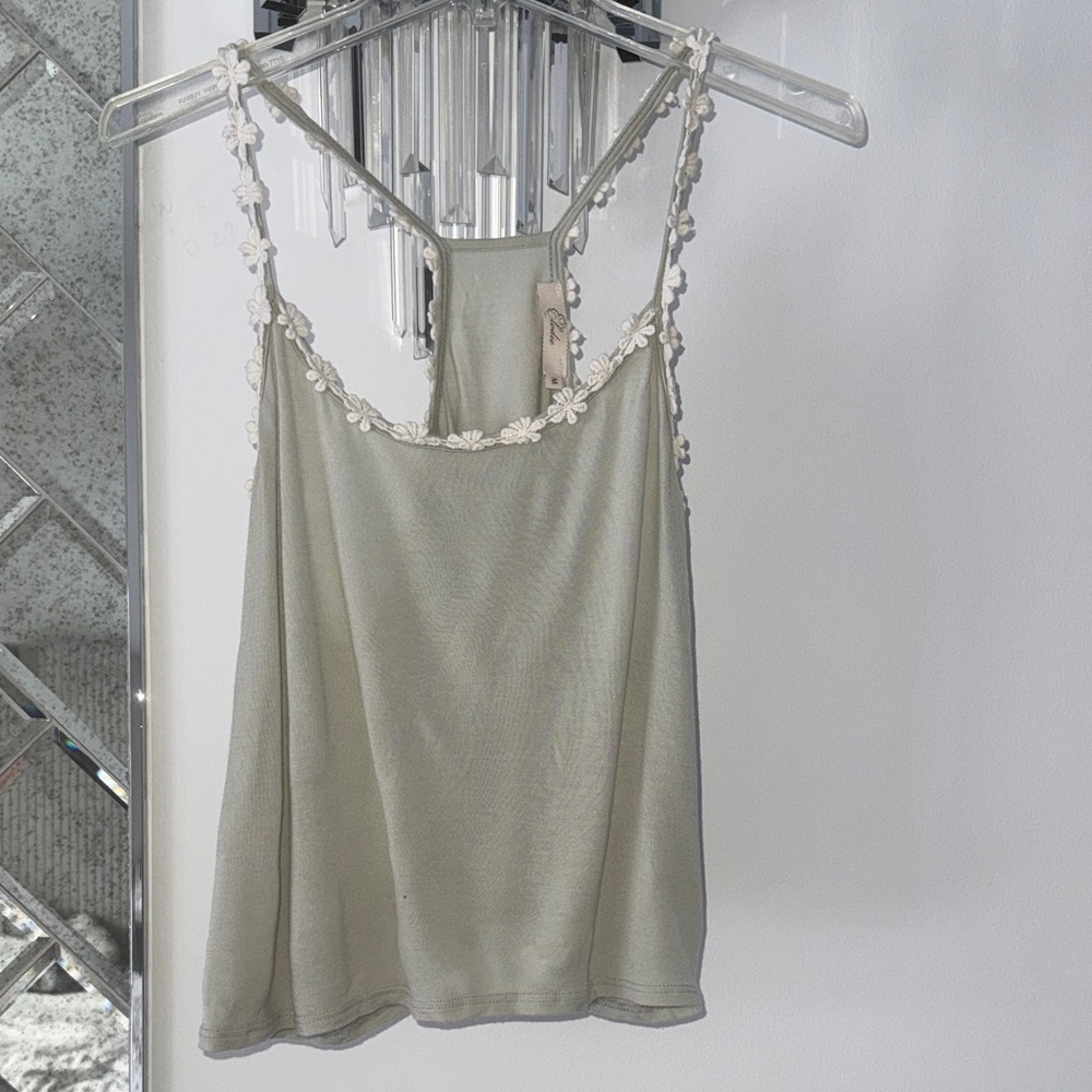 Elodie Flowey Floral Trim light Sage Green Women's dainty summer Top